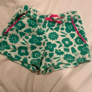 Boden Girl's Green and White Floral French Terry Shorts - Size 7Y - Like New